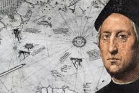 Kristof Kolomb'un Santa Maria gemisiyle Atlantik seferini temsil eden 15. yüzyıl stili kartografik illüstrasyon.