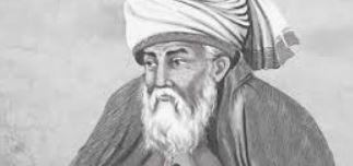 Mevlâna Celâleddîn-i Rûmî'nin Mesnevî beyitlerini, ney sembolizmini ve evrensel mana yolculuğunu temsil eden hat sanatı ve semâ figürleri harmanlanmış görsel.