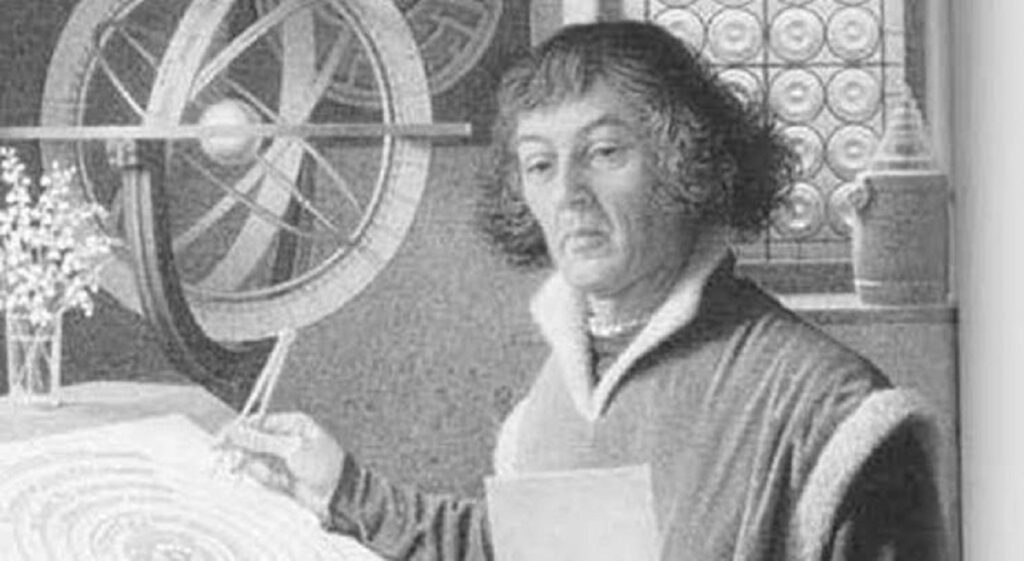 Copernicus’un portresi ve güneş merkezli evren modelini gösteren tarihi çizim