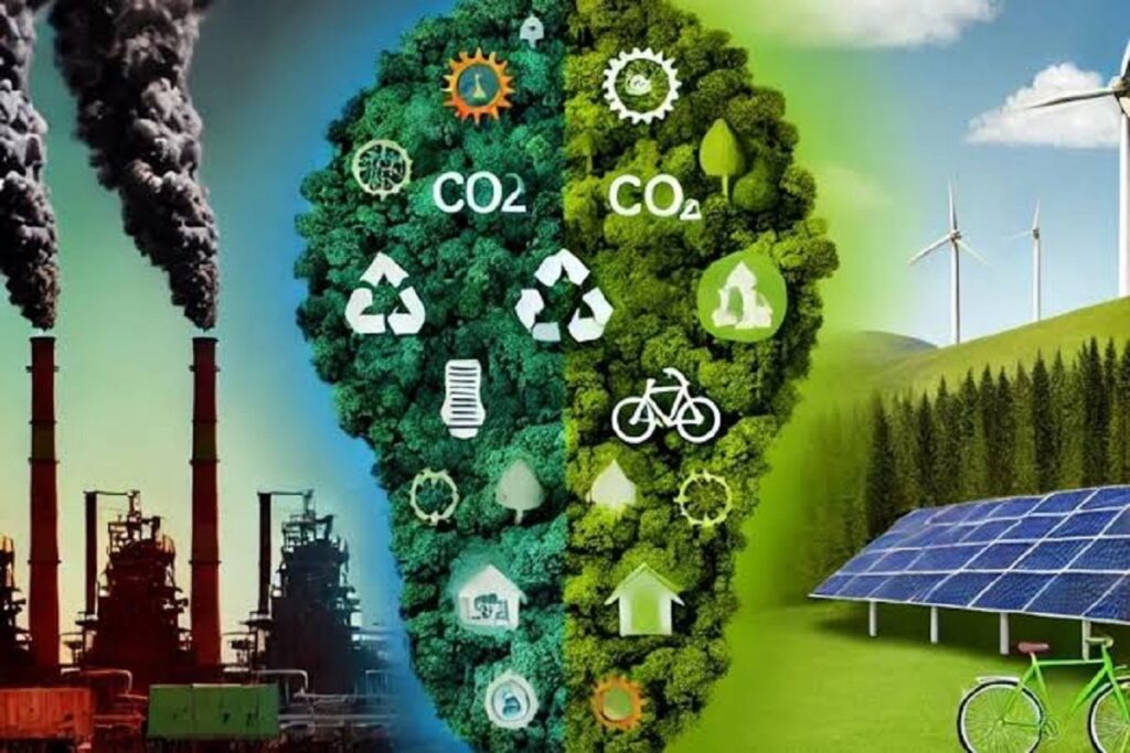 entegre edilmiş, karbon nötr hedefine odaklanan sürdürülebilir enerji altyapısı görseli.